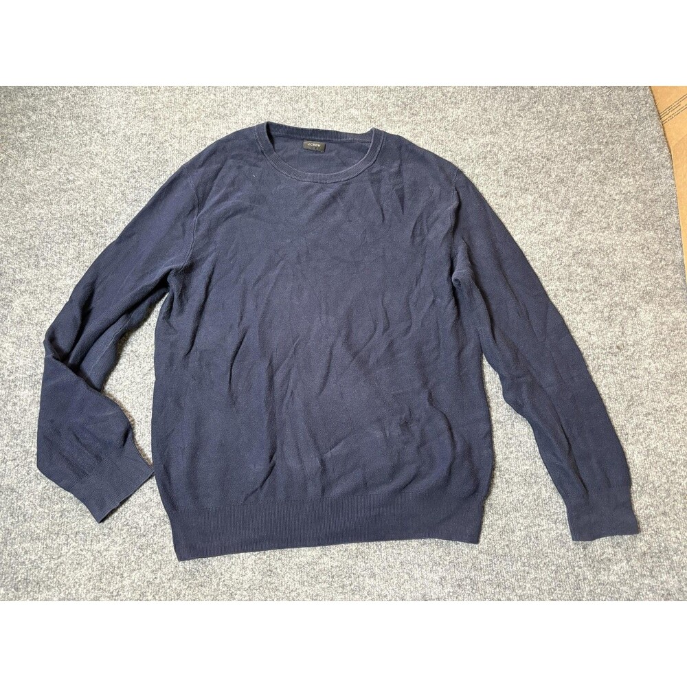 J.CREW Sweater Mens L Blue 100% Cotton Tight Knit Crew Neck Lightweight Casual